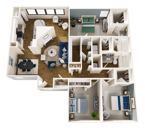 Floor plan for 3 beds, 2 baths, 1623 sqft